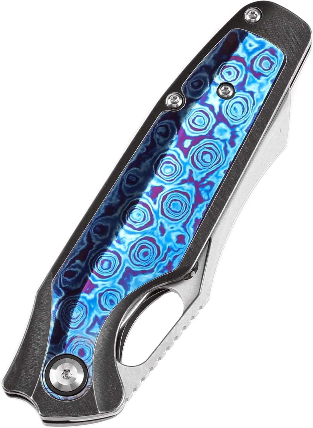 KANSEPT Tuckamore Camping Pocket Knives for Men 8.12in Folding Pocket Knives with 3.54in Stonewashed CPM 20CV Material and Blackwash Titanium Timascus Handle for Outdoor, Tactical, Survival K1052A6
