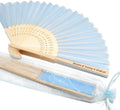 Personalized Engraved Silk Fans Folding Hand Fans with Organza Bags, 103Pcs Light Blue Summer Wedding Fans, Custom Imitated Silk-Bamboo Fans for Guests Wedding Party Favor Bridal Shower Gifts