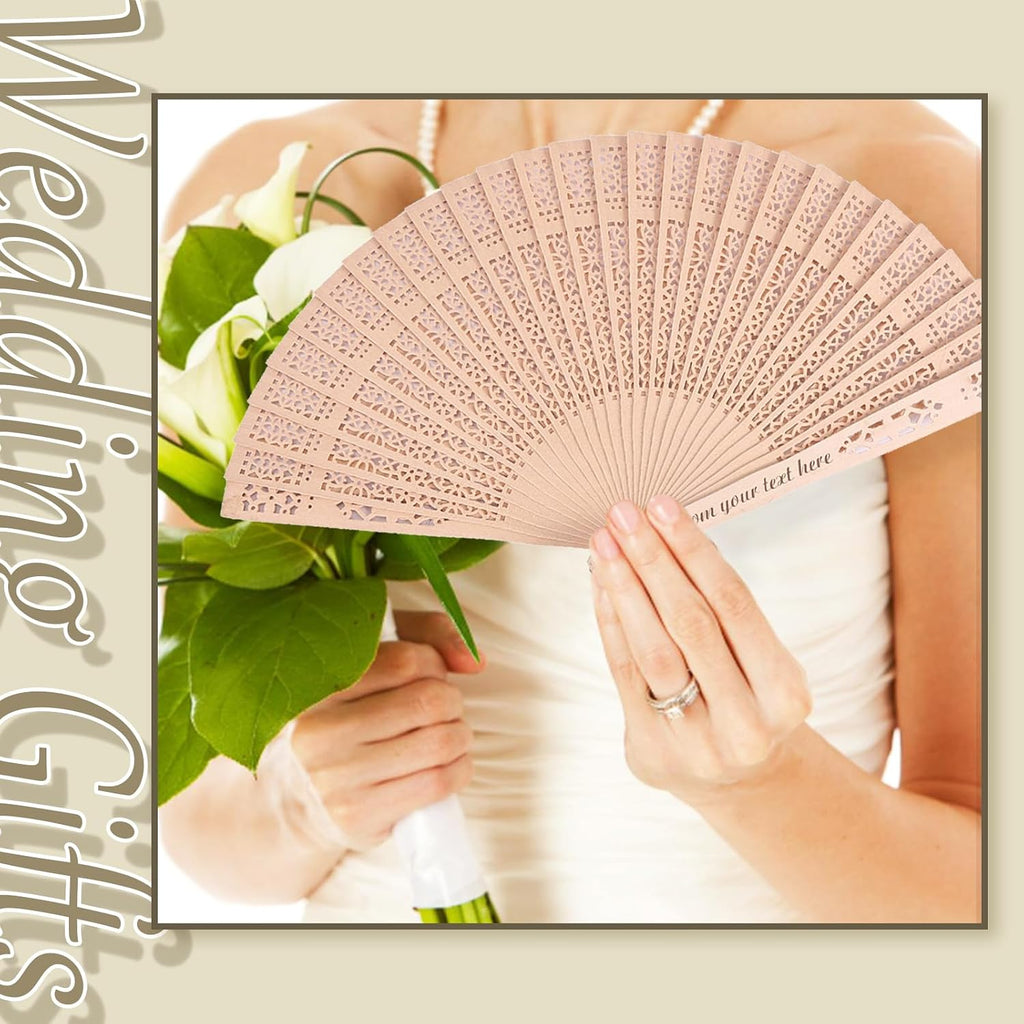 Custom Folding Hand Fan, Personalized Engraved Text Wedding Fans, Custom Wooden Fans Party Favor Bridal Shower Gifts for Guests Bulk 100 (100)
