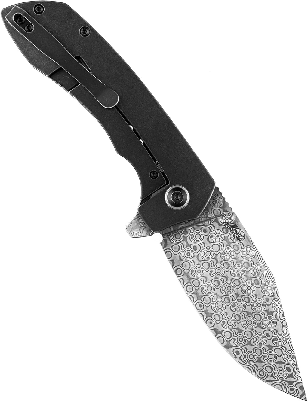 KANSEPT Entity Pocket Folding Knives EDC Camping Folding Knife 3.52'' Dmascus Blade Pocket Folding Knife with Black TiCn Coated and Stonewashed Titanium Handle Everyday Carry K1036B3