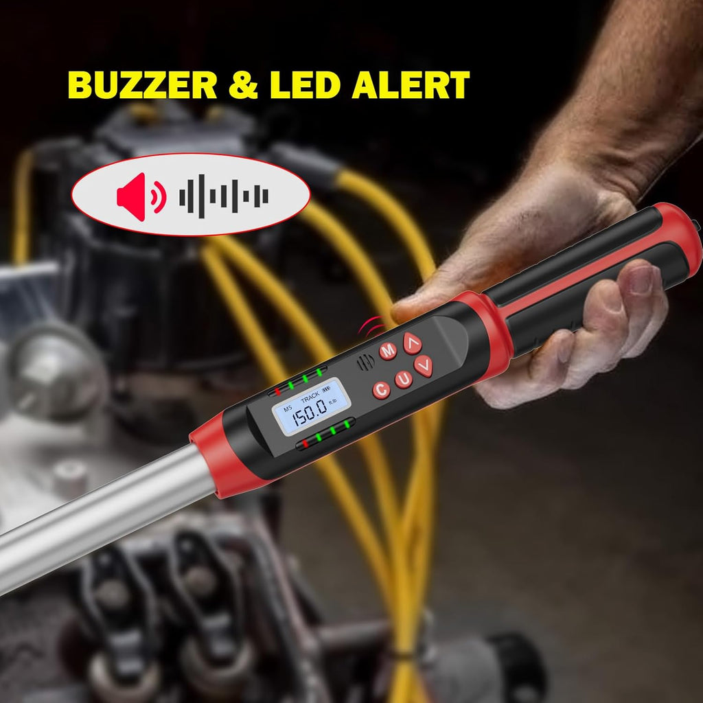 VANPO 3/8' & 1/2' Digital Torque Wrench Set, 3.1-62.7Ft.lb+14.7-295Ft.lb | 4.2-85Nm+20-400Nm, ±2% Accuracy, Preset Value, Buzzer & LED Indicator, Data Storage, for Car, Motorcycle, Truck, RV & Towing