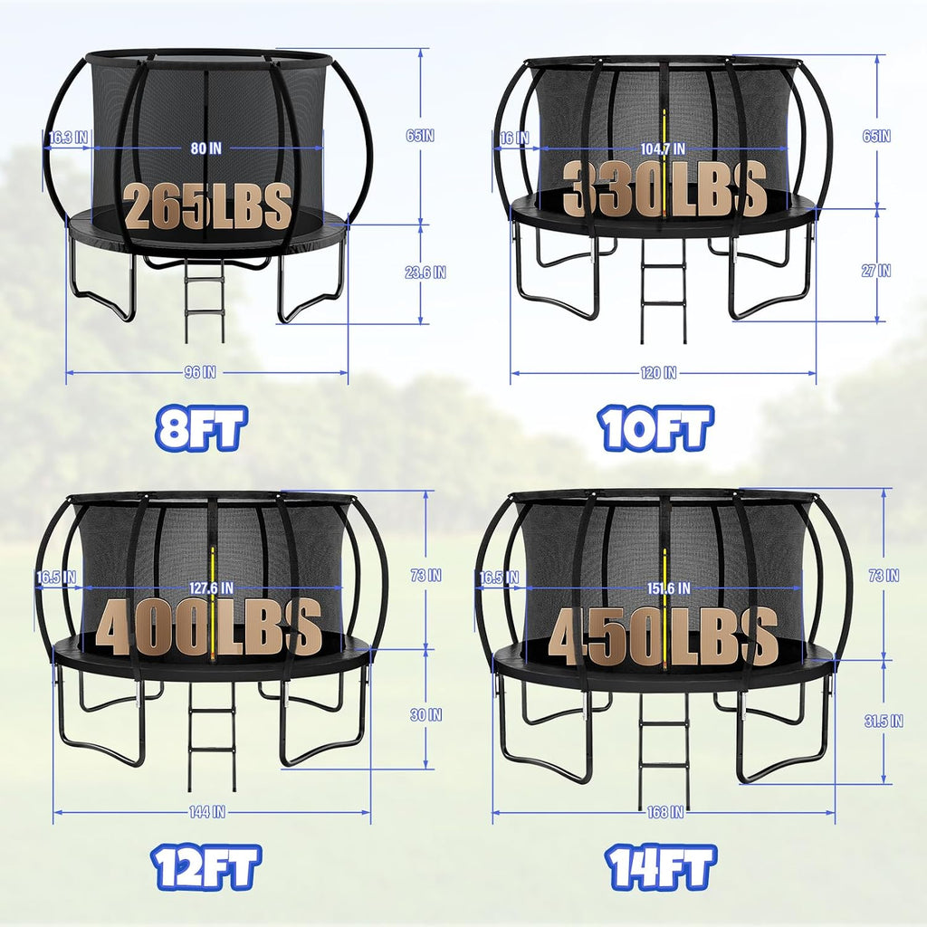 Kiivakii Trampoline 8FT 10FT 12FT 14FT 16FT, Outdoor Trampolines for Kids and Adults, Recreational Trampoline with Enclosure Net & Ladder, Round Trampolines ASTM Approved
