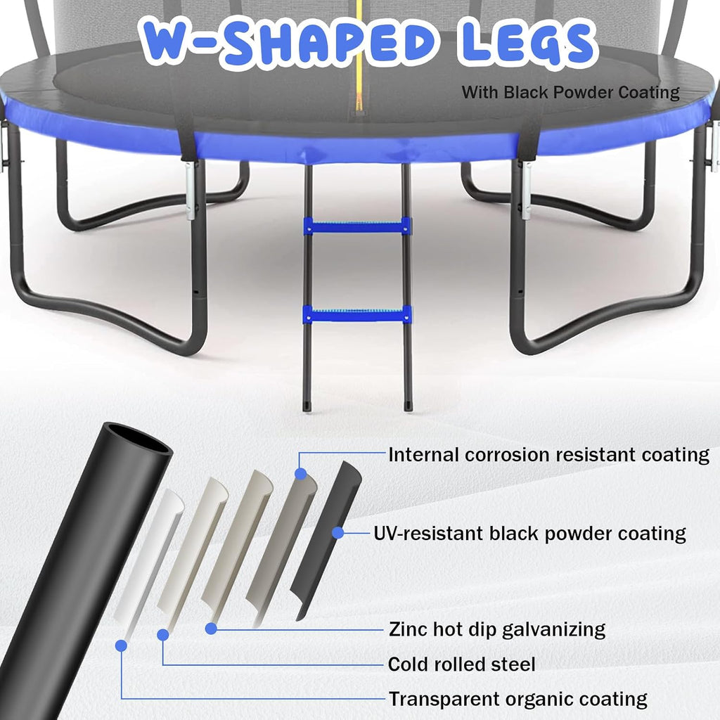 12FT 14FT Trampoline for Adults/Kids - Outdoor Trampoline with Basketball Hoop, Curved Poles, Enclosure Net and Ladder, Heavy Duty Recreational Trampoline, ASTM Approval