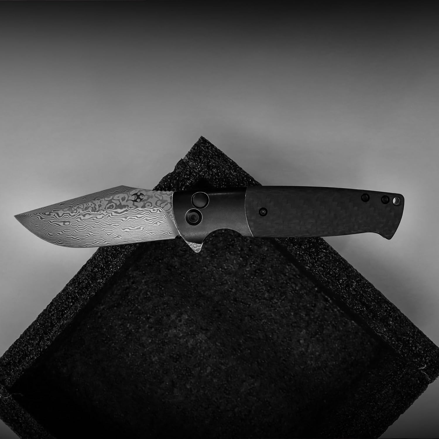KANSEPT Shikari SBL Pocket Knives EDC Camping Folding Knife3.35'' Damascus Material Pocket Folding Knife with Black Stonewashed Titanium Twill Carbon Fiber Handle Everyday Carry K2027D1