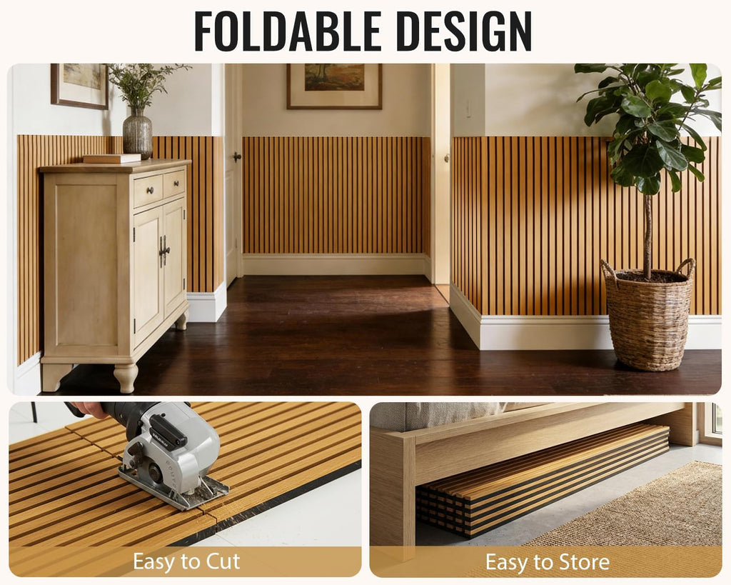 PrimeZone Wood Acoustic Wall Panels - 2 PCS 94.5' x 23.6' (31 sq ft) 3D Fluted Slat Sound Proof Wall Paneling, Sound Absorbing & Noise Reduction Interior Decor Panels for Living Room, Bedroom, Teak
