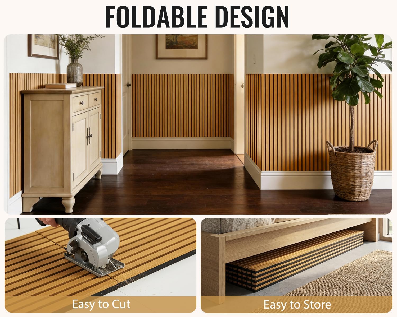 PrimeZone Wood Acoustic Wall Panels - 2 PCS 94.5' x 23.6' (31 sq ft) 3D Fluted Slat Sound Proof Wall Paneling, Sound Absorbing & Noise Reduction Interior Decor Panels for Living Room, Bedroom, Teak