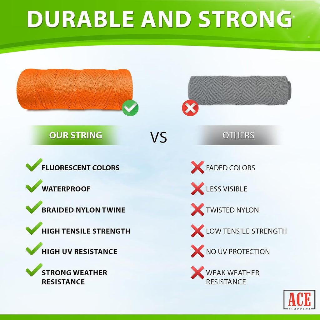 Orange Mason Line String Line - 144 Roll Pack - #18 Braided Nylon String - 250 Ft Length Per Roll - Nylon Twine for Gardening Or Masonry Tools - Perfect Construction String for A String Level