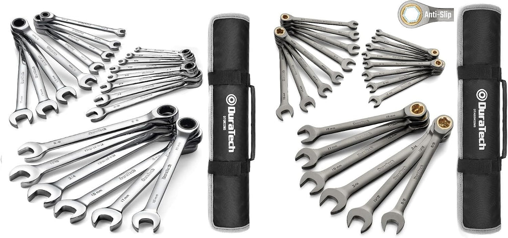 DURATECH Ratcheting Wrench Set, Anti-Slip Wrench Set, SAE & Metric, 44-piece, 1/4' to 3/4' & 6-18mm, CR-V Steel, with Pouch