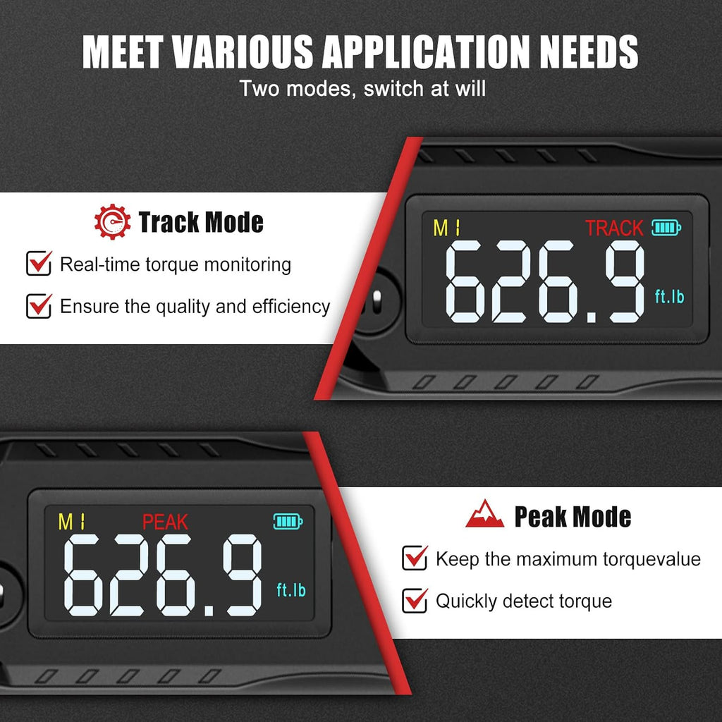 VANPO 3/4' Digital Torque Wrench 31–627 ft-lb, ±2% Accuracy Heavy Duty Electronic Torque Wrench with LED, Buzzer & Vibration Alert, Peak/Track Mode for Semi Truck, Diesel Mechanics & Fleet Maintenance