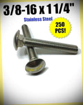 Package of 250 (pcs) 3/8-16 x 1 1/4' Stainless Steel Carriage Bolt (Full Thread 18-8/304 Set #RD-3739FST Warranity by Pr-Mch