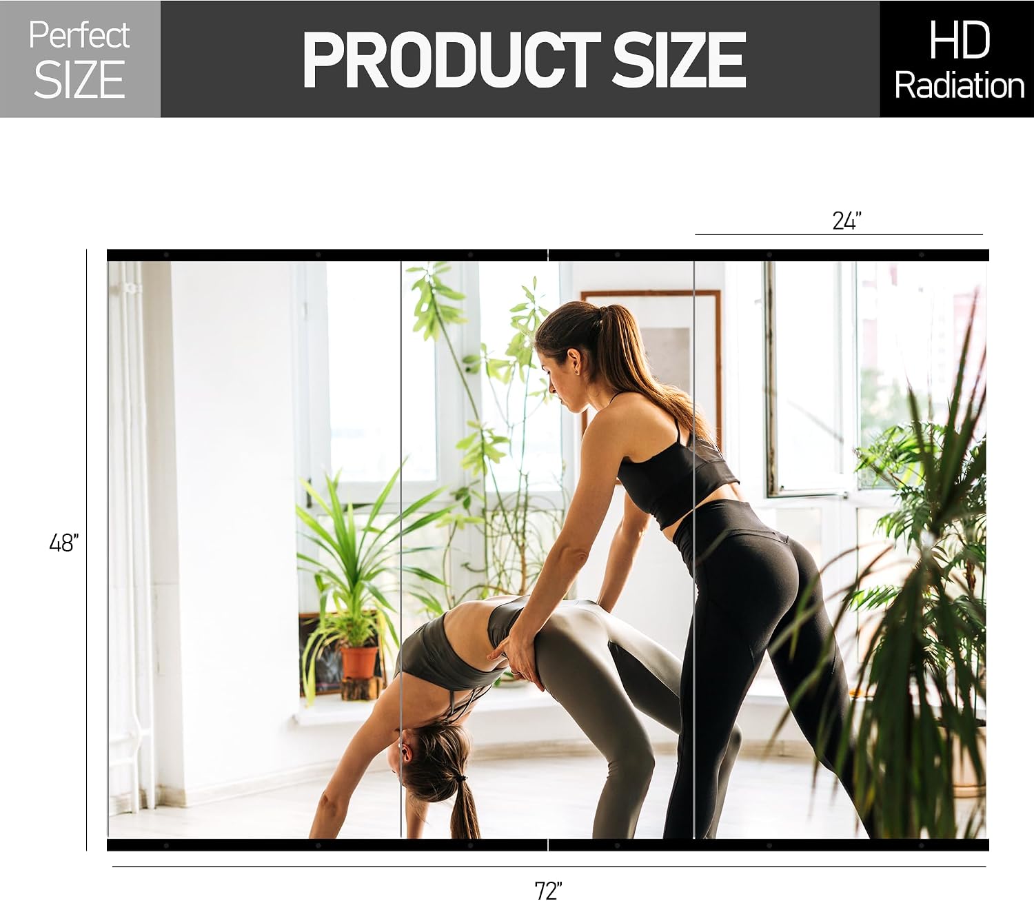 TRAHOME Home Gym Mirror for Wall,48x24x3PCS Full Length,Glass Frameless Body Large Mirror for Home Gym,Workout,Bedroom,Garage(Black)