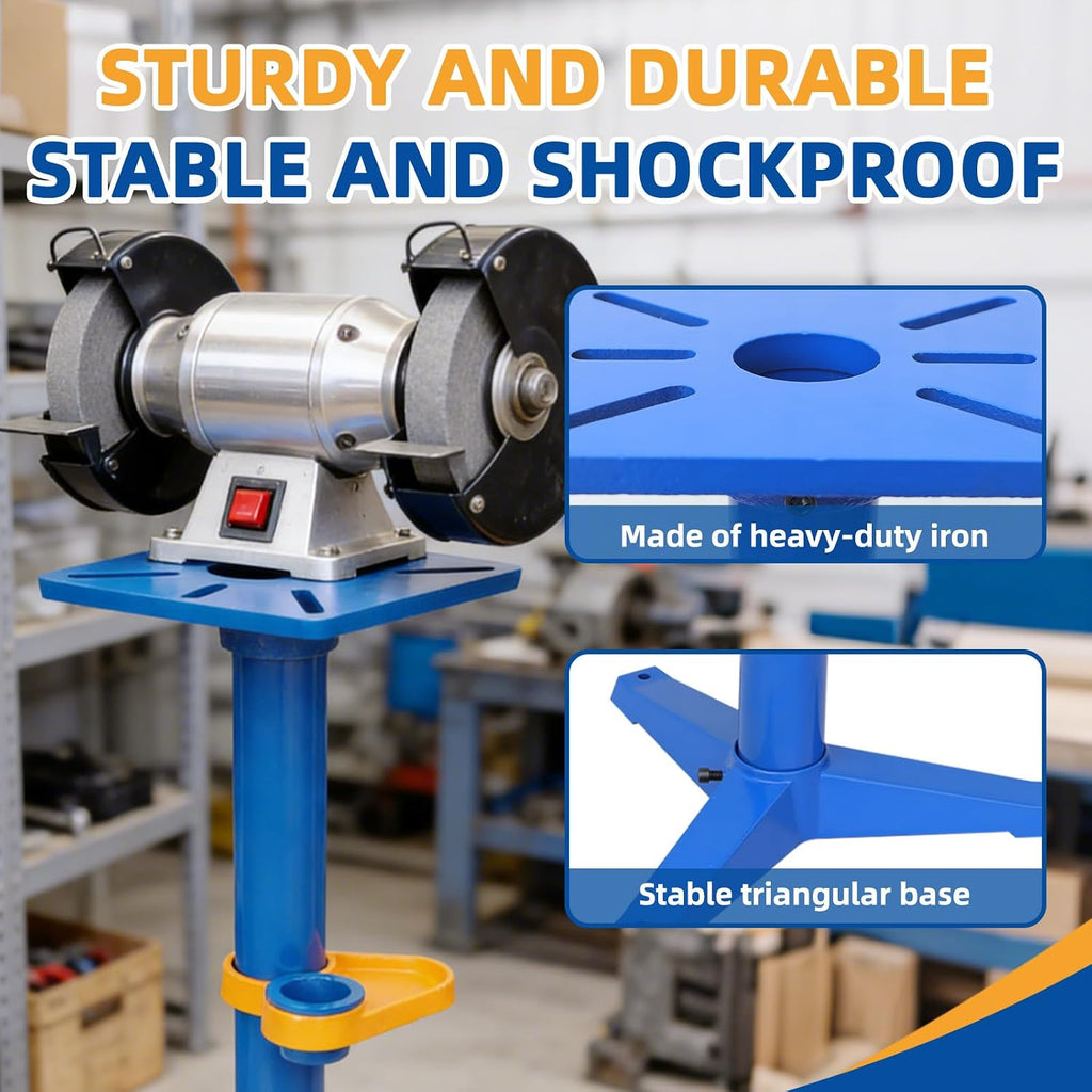 Soontools Bench Grinder Stand Vise Floor Pedestal with Grinding Wheel Storage Compartment & Heavy-Duty Cast Iron Base