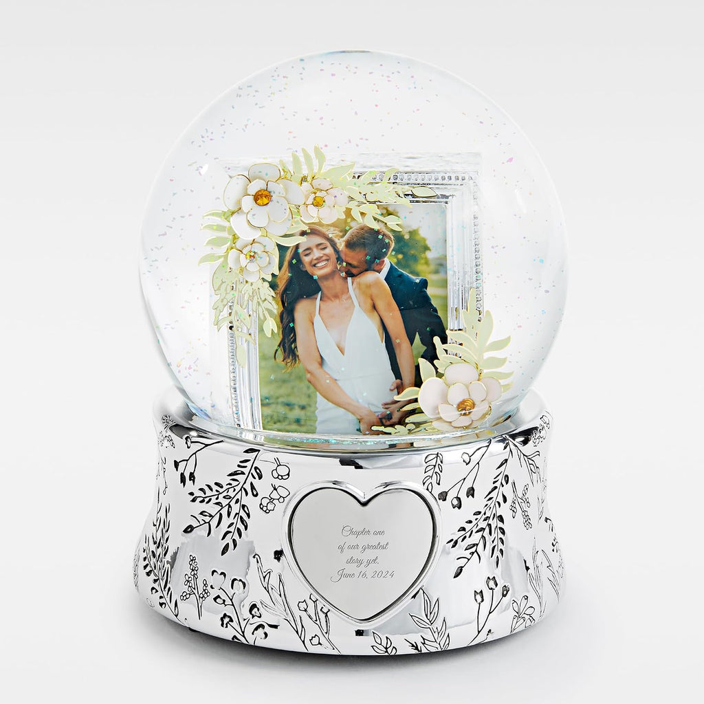 THINGS REMEMBERED Personalized Engraved Floral Photo Musical Snow Globe (Free Customization), Plays Variations on The Theme Music, Beautiful and Unique Custom Gift