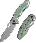 KANSEPT Echis Pocket Folding Knives for Men Women Camping Hiking Folding Knife 3.45'' Stonewashed CPM S35VN Blade Pocket Knife with Green Anodized Textured Titanium Handle Everyday Carry K1071A4