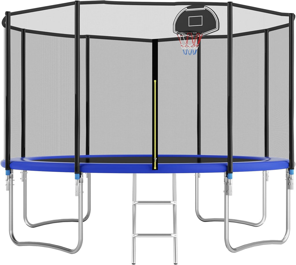 Tranpoline Outdoor 10FT 12FT 14FT 16FT Tranpoline for Kids & Adults,Recreational Tranpoline with Basketball Hoop,Safety Enclosure Net & Ladder