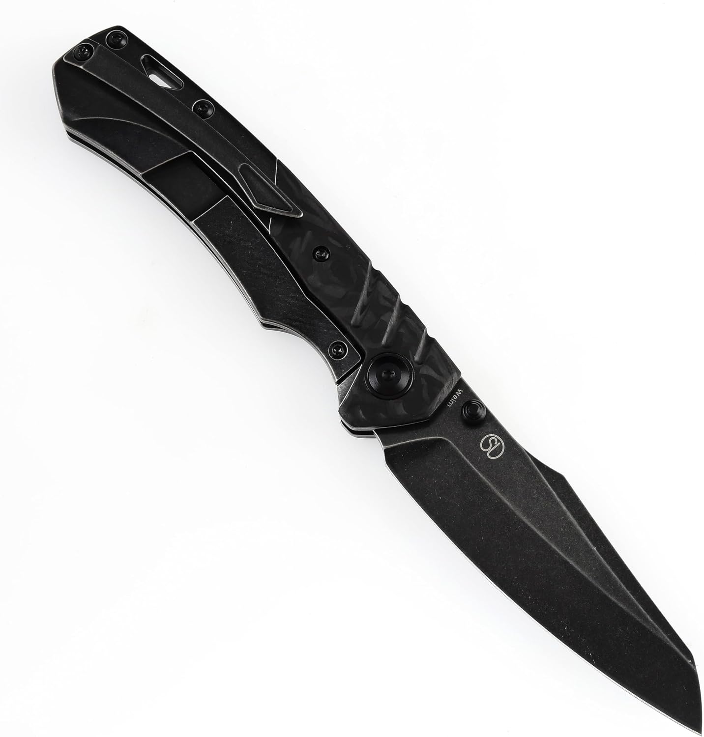 KANSEPT Weim Pocket Folding Knives for Men EDC Camping Knife 3.28'' Black Stonewashed CPM S35VN Material with Black Stonewashed Titanium + Red Carbon Fiber Handle K1051A5