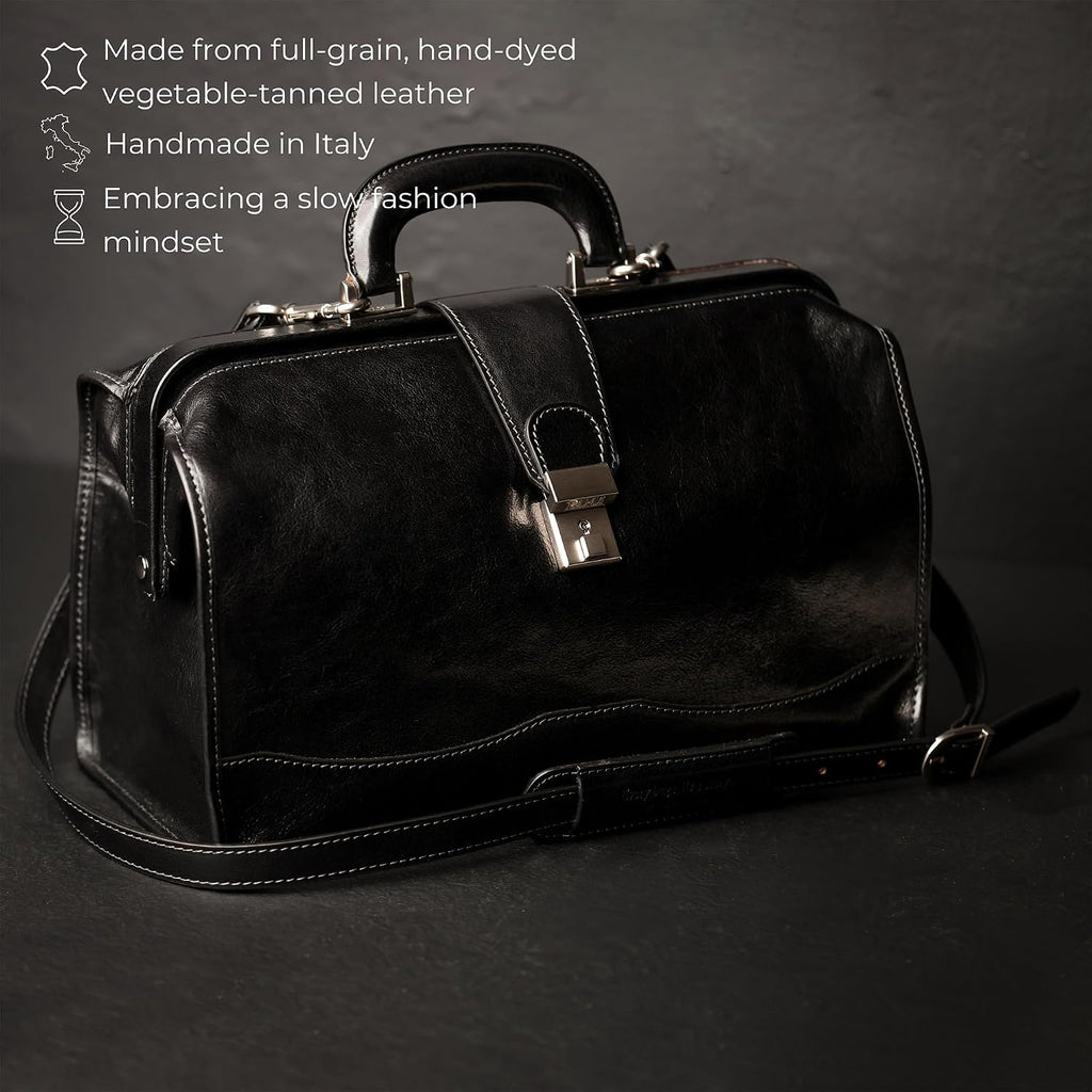 Time Resistance Leather Doctor Bag - Italian Handmade Medical Bag - Vintage Style Handbag - Real Leather Briefcase
