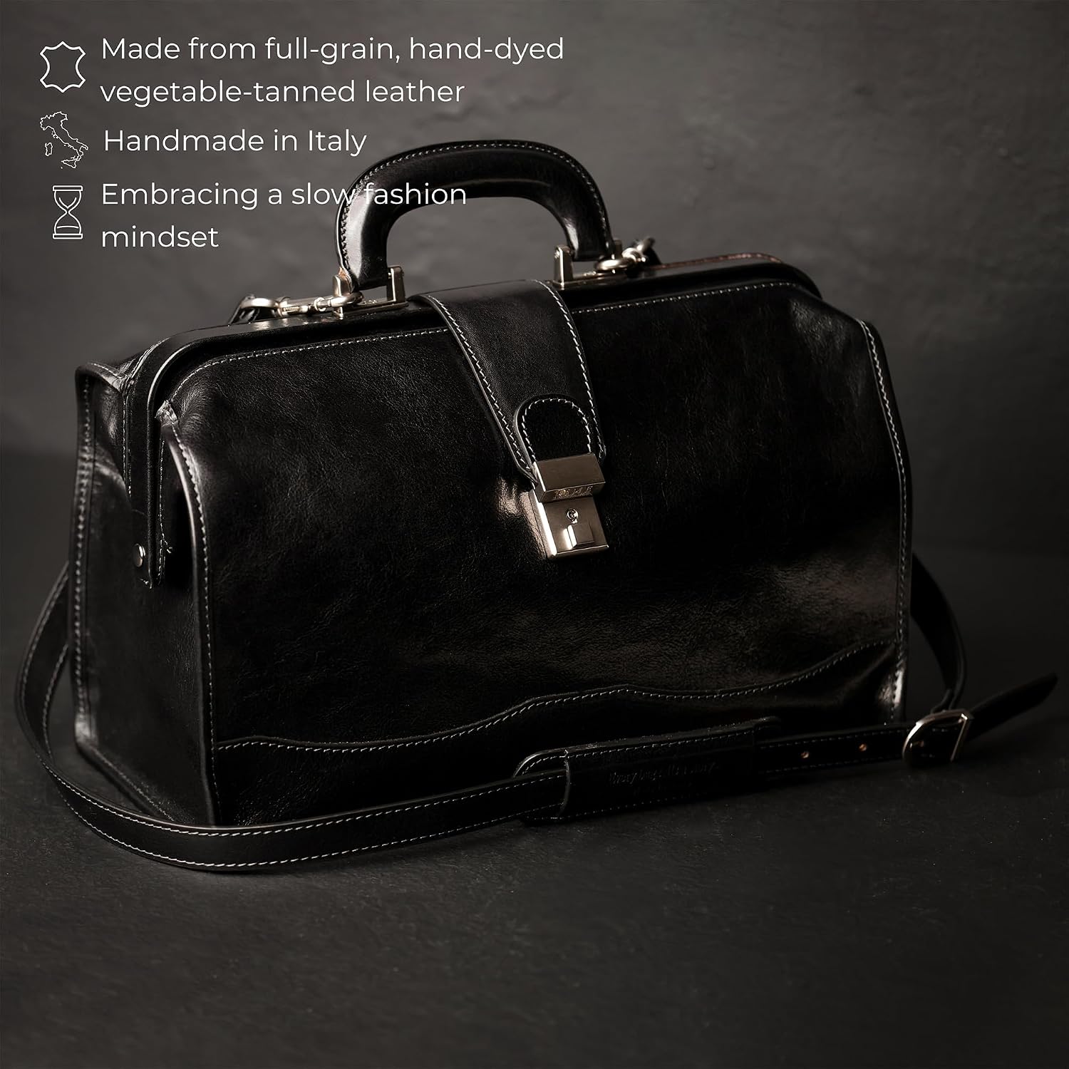 Time Resistance Leather Doctor Bag - Italian Handmade Medical Bag - Vintage Style Handbag - Real Leather Briefcase