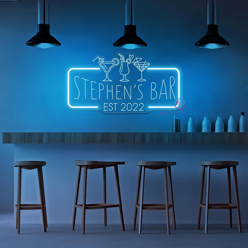 Personalized Neon Bar Sign – Custom Light Up Sign for Home Bar, Lounge, or Man Cave Decor (Engraving Rectangle)