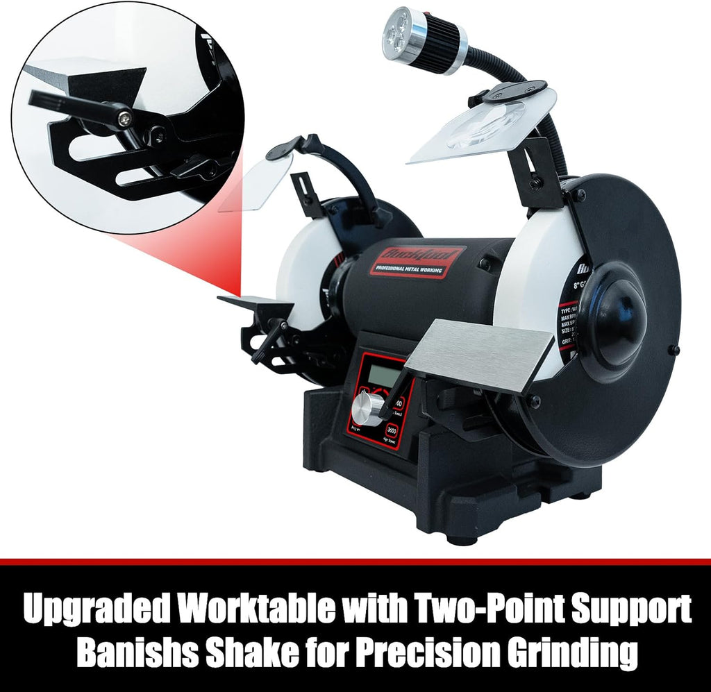 Bucktool 8' VFD Variable Speed Bench Grinder, 1HP Power Professional Wobble-free Wheel Grinder with High/Low Speed Switching for Knife, Metal