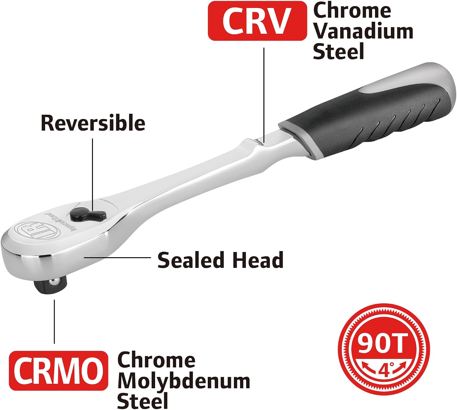 Ingersoll Rand 3-Piece 90-Tooth Ratchet Set – 1/4', 3/8', 1/2' Drive, Chrome Vanadium Steel, Sealed Heads, Comfort Grip Handles – 752026
