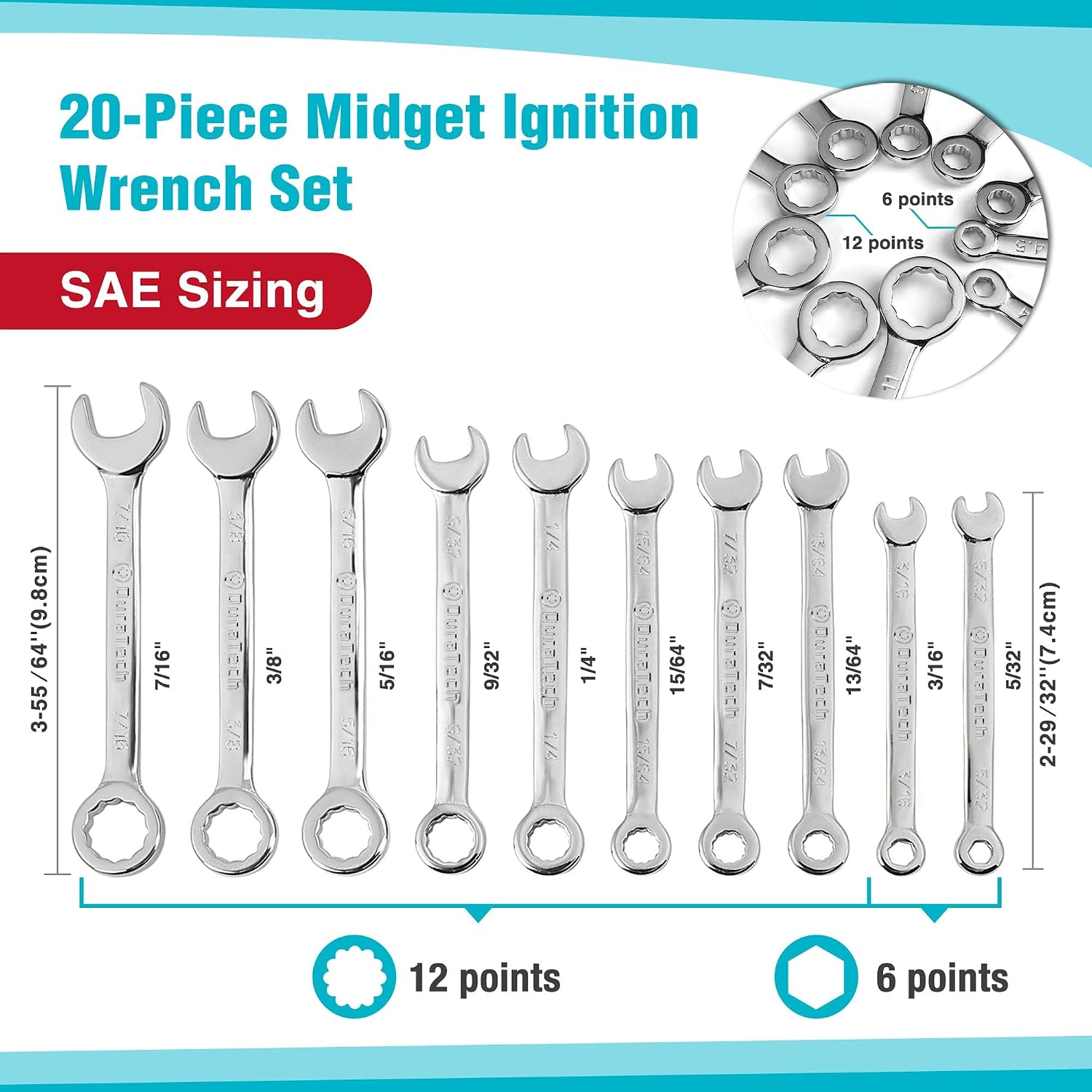 DURATECH Mini Wrench Set, Anti Slip Ratcheting Wrench Set, 42-Piece, Metric & SAE, with Rolling Pouch