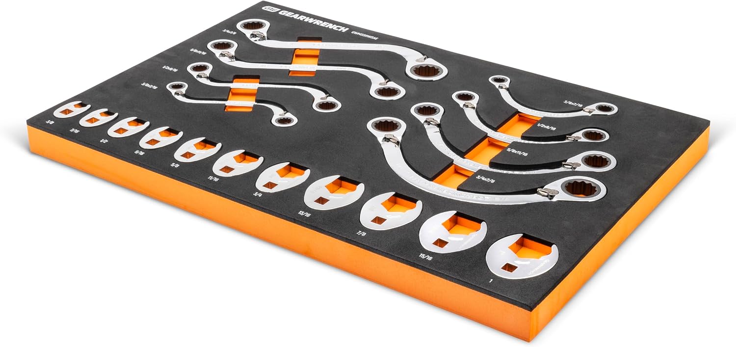GEARWRENCH 19 Piece Specialty Ratcheting SAE Wrench Set in Foam Storage Tray - GWMSSRWSAE