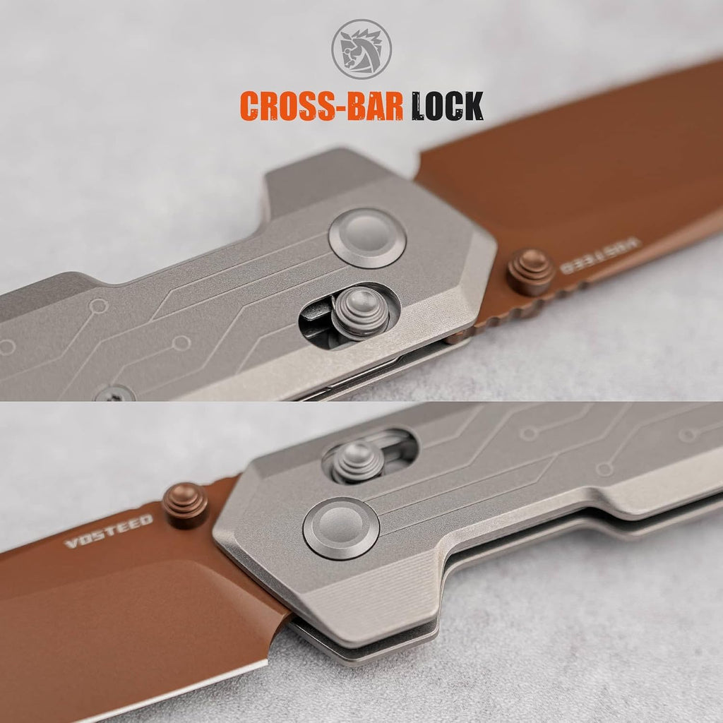 Vosteed Parallel Ultra Thin Folding Pocket Knife - 2.90' 154CM Copper Dune Blade, Reverse Tanto - Crossbar Lock, Circuit Titanium Handle - Outdoors, Camping Knives - A3520
