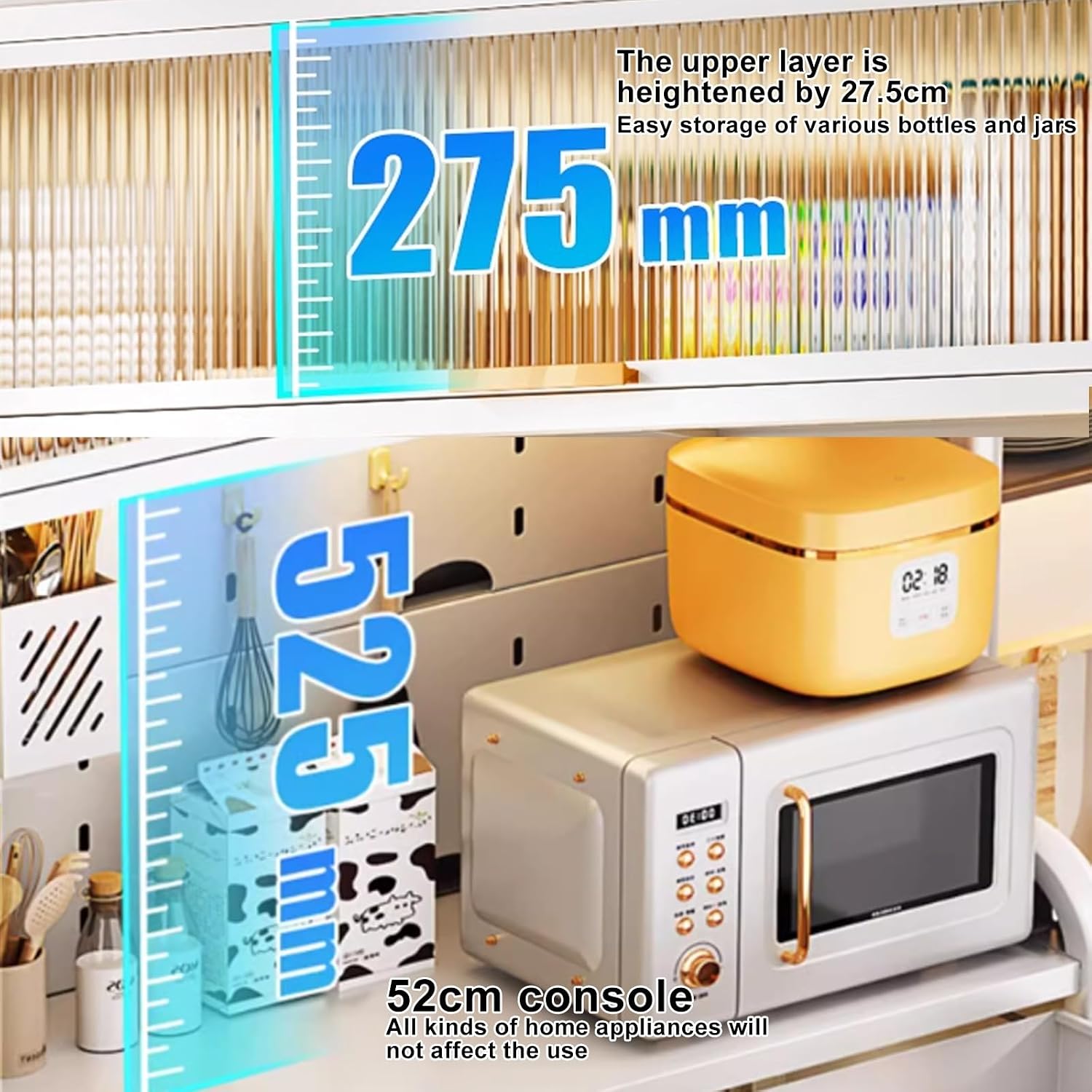 5-Tier Kitchen Bakers Rack with Drawers, Large Metal Coffee Bar Cabinet with Transparent Flip Door, DIY Backplane, 4 Hooks, Stylish White Finish - Space-Saving Storage Solution