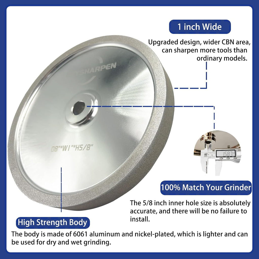 CBN Grinding Wheel 8 inch 320&600 Grit,1' Wide,5/8' Arbor,for Sharpening Woodturning and HSS Tools,Suitable for All Kinds of 8-inch Bench Grinders(320&600 Grit)