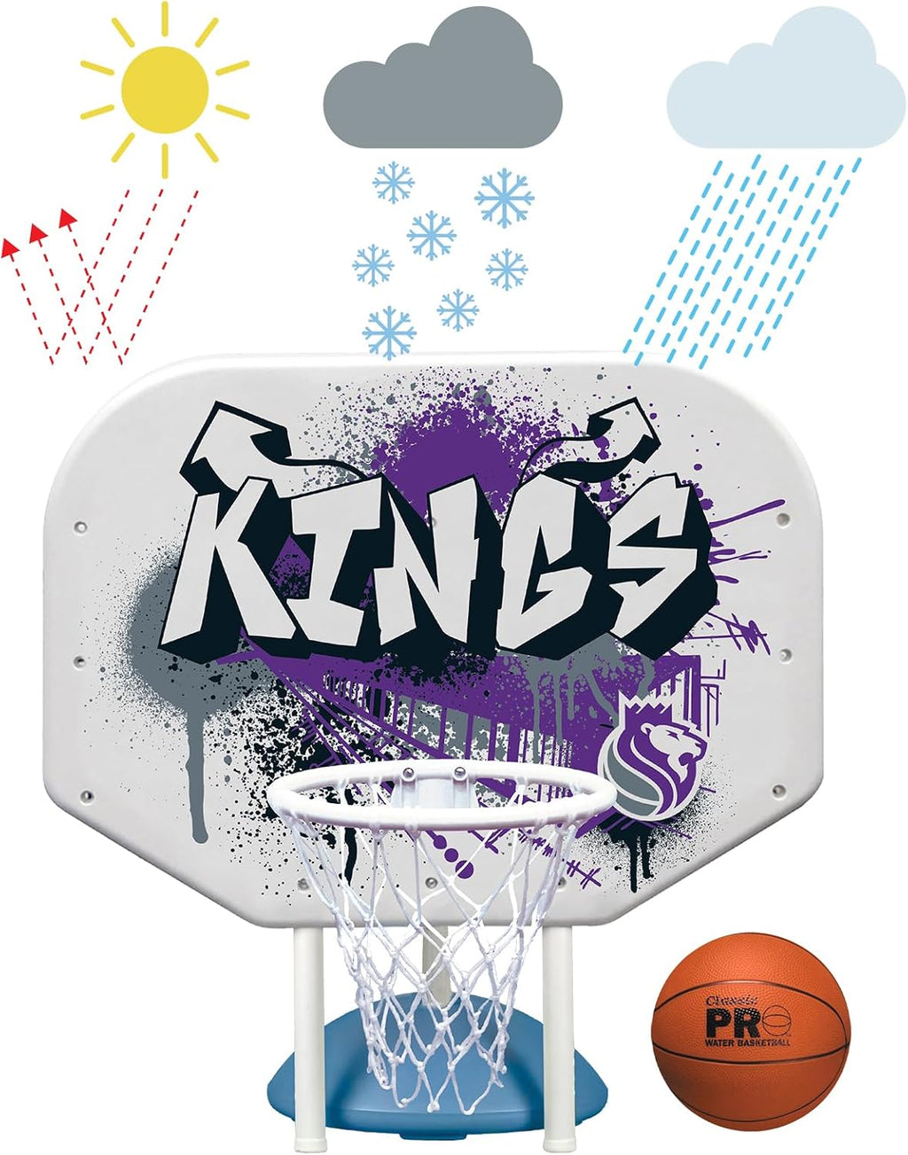 Poolmaster NBA Graffiti Pro Rebounder Poolside Basketball Goal Set with Base, Backboard, Hoop, Net, and Ball