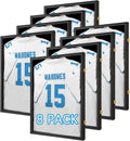 Jersey Frame Display Case 8 Pack-Wood Jersey Display Shadow Box- Lockable Jersey Frame with 2 Wall Hangers and UV Protected Acrylic for Football Baseball Basketball Jersey-Black