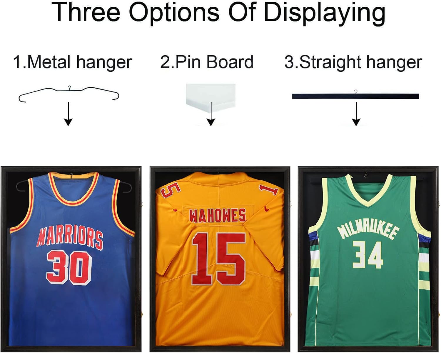 Jersey Frame Display Case 4 Pack-Wood Jersey Display Shadow Box- Lockable Jersey Frame with 2 Wall Hangers and UV Protected Acrylic for Football Baseball Basketball Jersey-Black