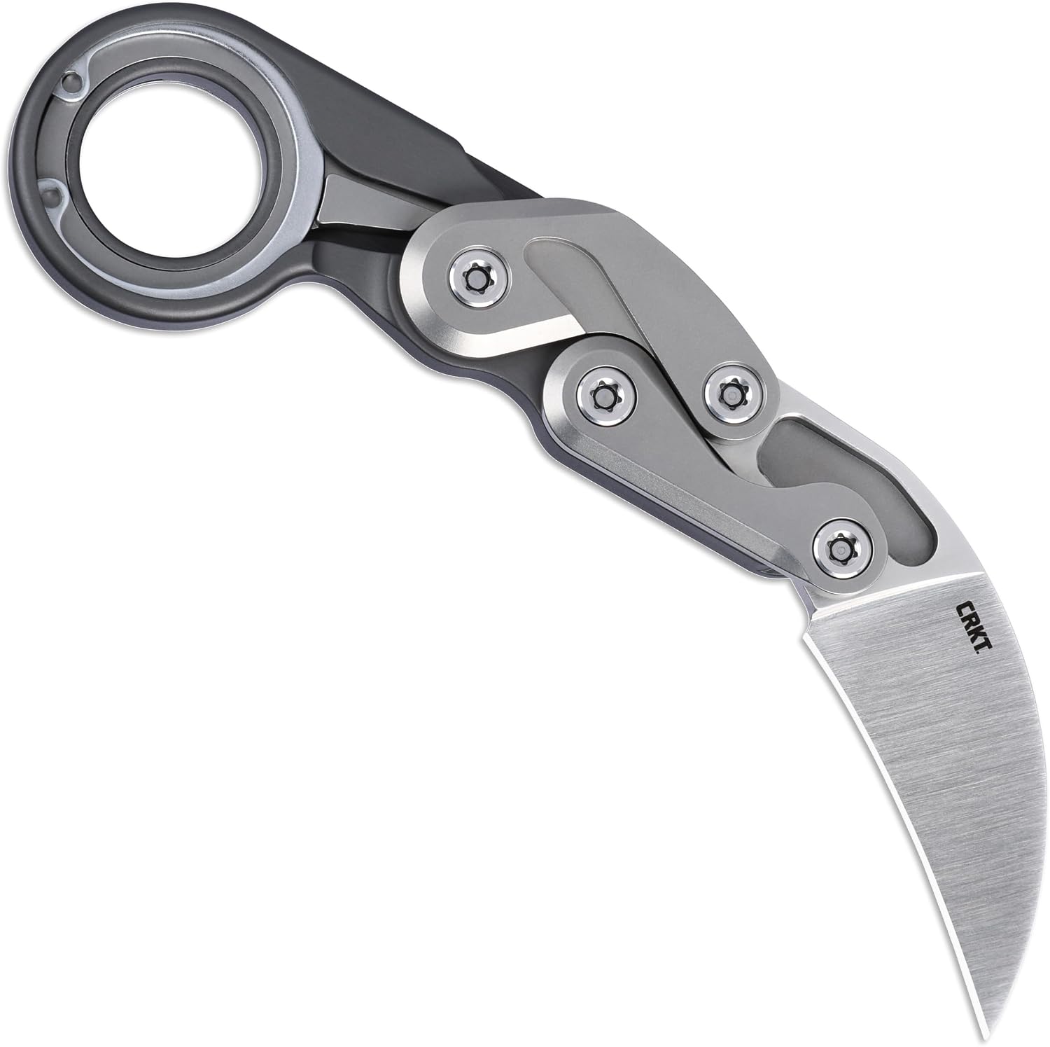 CRKT Provoke Folding Knife with Kinematic: Morphing Karambit, D2 Steel Plain Edge Blade, Gray Aluminum Handle, Pocket Clip, 4040G