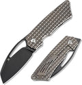 KANSEPT Knives Goblin XL Pocket Knife for Men 3.5'' Blackwash CPM 20CV Cleaver Blade,JBronzed Anodized Titanium with Frag Pattern Handle,EDC Folding Knife with Front Flipper K1016W1