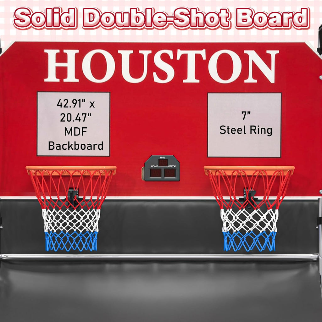 Basketball Arcade Game Indoor, Dual Shot Electronic Basketball with 8 Play Modes, LCD Score Display, and 4 Rubber Balls, Indoor Basketball Arcade Game for Home, Red
