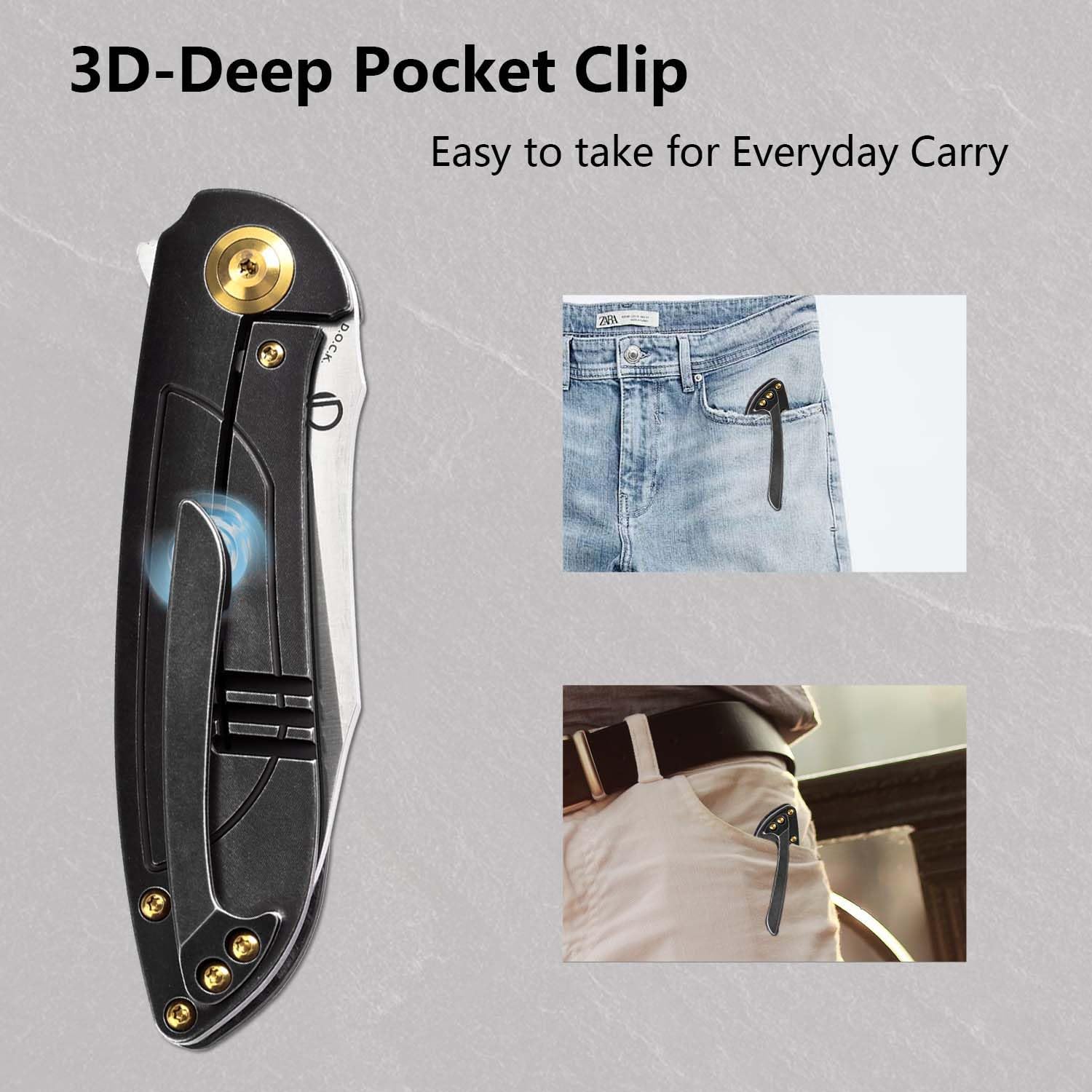 KANSEPT Prometheus Pocket Folding Knife for Men - EDC Camping 3.29'' Satin CPM S35VN With Twill Carbon Fiber Handle - Everyday Carry K1040A1