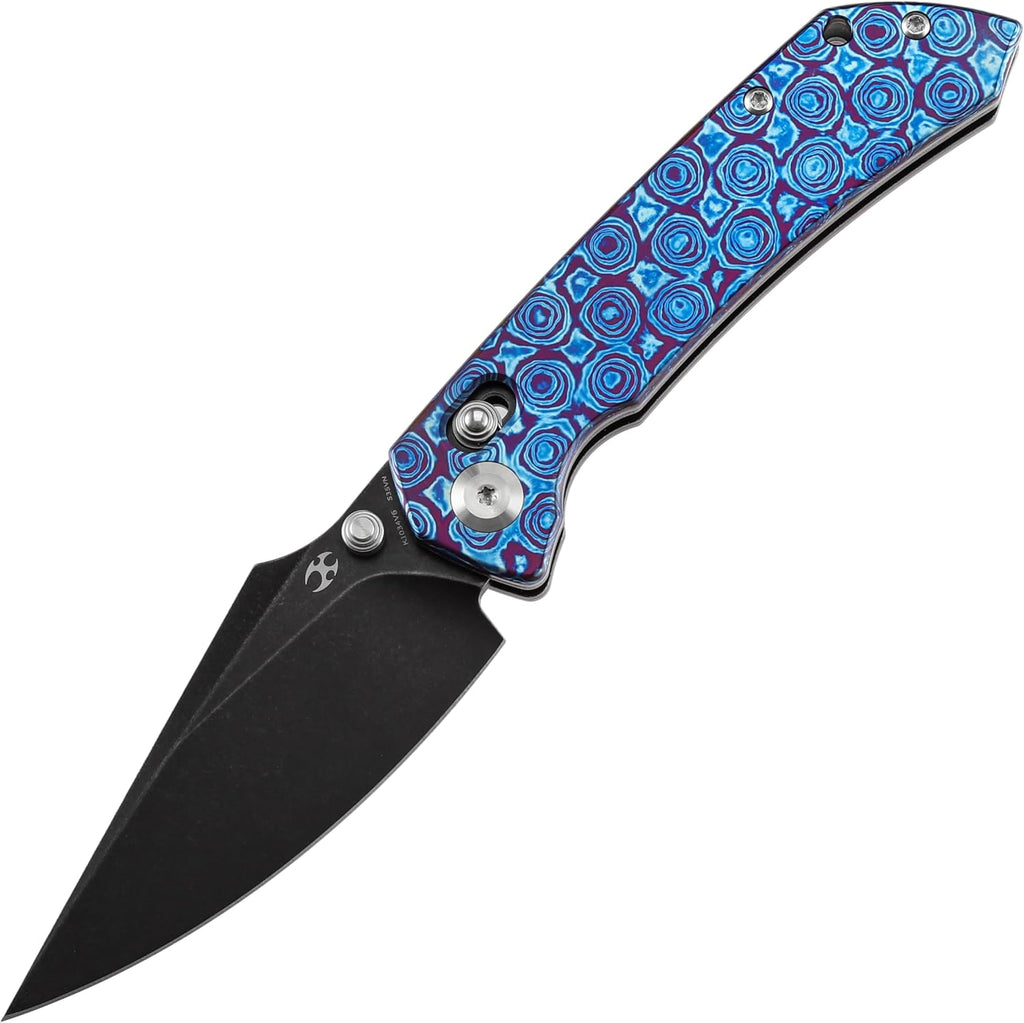 KANSEPT Fenrir Pocket Knife, 3.48'' Black Stonewashed CPM S35VN Harpoon Sharp Blade, Timascus Handle, Thumb Stud Pocket Clip for Edc, Camping Survival Hiking Folding Knives K1034V6