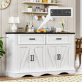 56' Modern Farmhouse Sideboard Buffet Cabinet with 4 Doors and 2 Drawers, Kitchen Storage Cabinet with Adjustable Shelves, Coffee Bar with Charging Station for Living Room, White