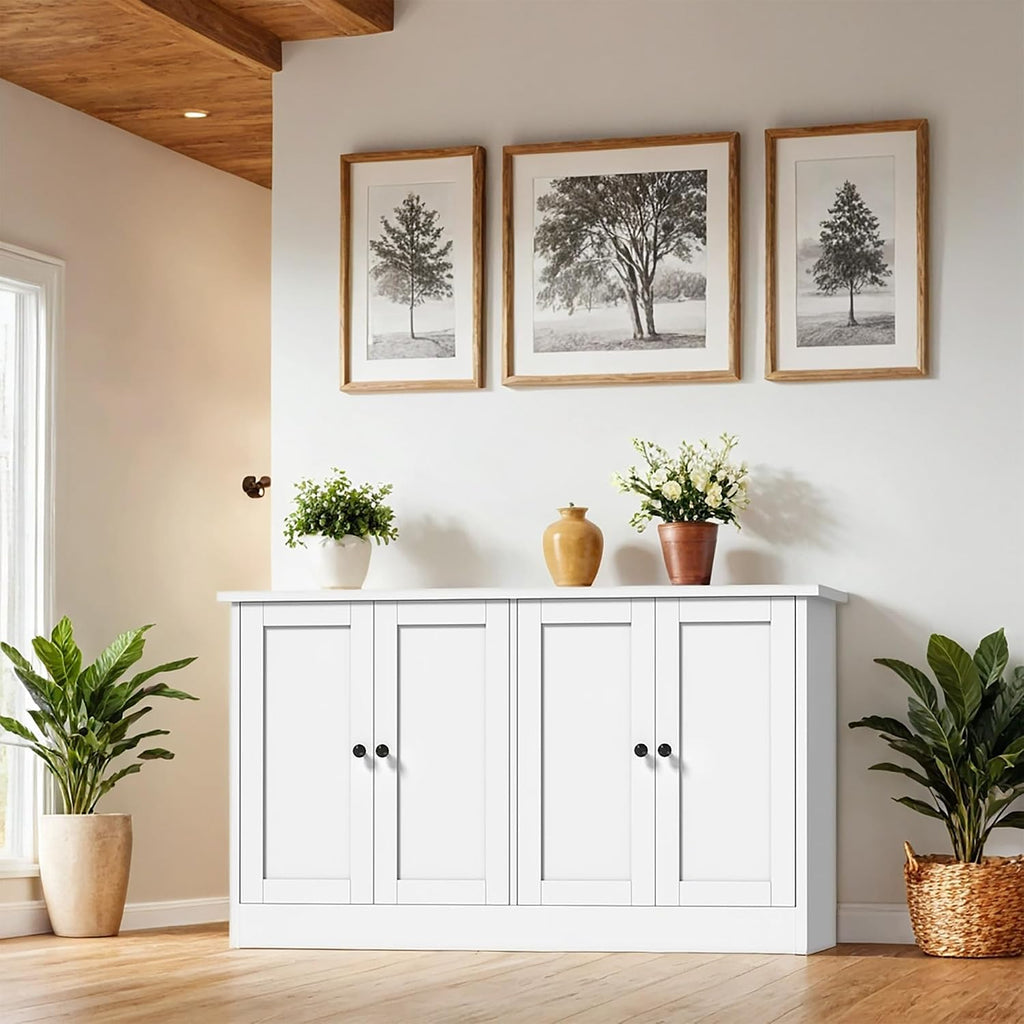holzart White Buffet Cabinet with Storage, 49' Modern Kitchen Sideboard with 4 Doors & Adjustable Shelves, Wood Coffee Bar Cabinet Console Table for Dining Room, Living Room, Entryway