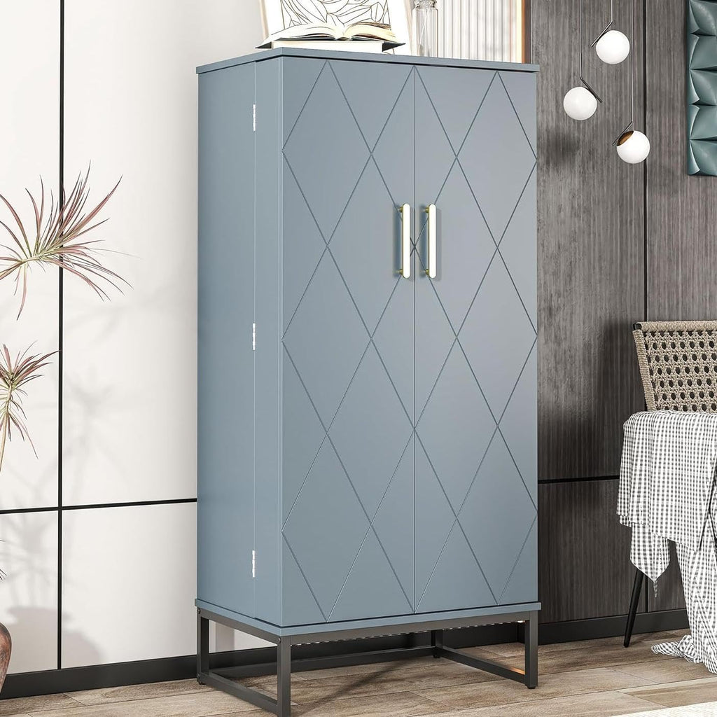 kepptory Grey Pantry Cabinet with Golden Metal Base, 51' Freestanding Kitchen Storage Cabinet, Adjustable Shelves Food Pantry Organization for Kitchen, Living Room, Hallway, Tall Pantry Cabinet