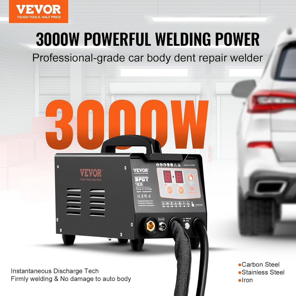 VEVOR Spot Welder Dent Puller, 3KW Stud Welder Dent Repair Kit with 2 Welding Guns, Auto/Manual Welding & 7 Modes, 110V Auto Body Spot Welding Dent Repair Machine for Car, Truck Dent Repair