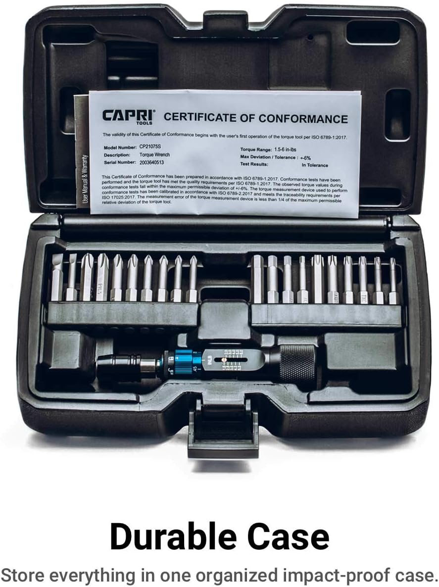Capri Tools Ultra Precision Certified Torque Limiting Screwdriver Set, 1.5 to 6 in. lbs. in 0.05 in. ib. Increments
