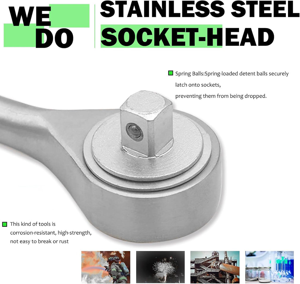 WEDO 1/2' Drive Ratchet Wrench,Quick-release Reversible Ratchet Wrench,Ratchet Socket Wrench, Stainless Steel,Length 245mm,Stainless Steel,Rust Proof,Corrosion Resistant,Die-Forged