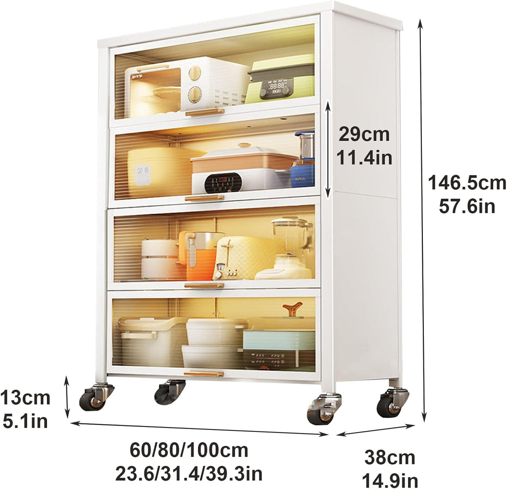White Bakers Rack with 4 Layers, Kitchen Storage Cabinet & Microwave Stand, Coffee Bar Station for Home, Office, Pantry & Garage - 80cm/31in, Space-Saving Design