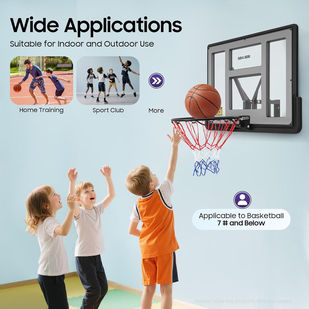 44'' Basketball Backboard and Rim Combo, Wall Mounted Basketball Hoops PET Shatter Proof Backboard and Competition Combo Durable Rim All-Weather Net for Indoor and Outdoor Use
