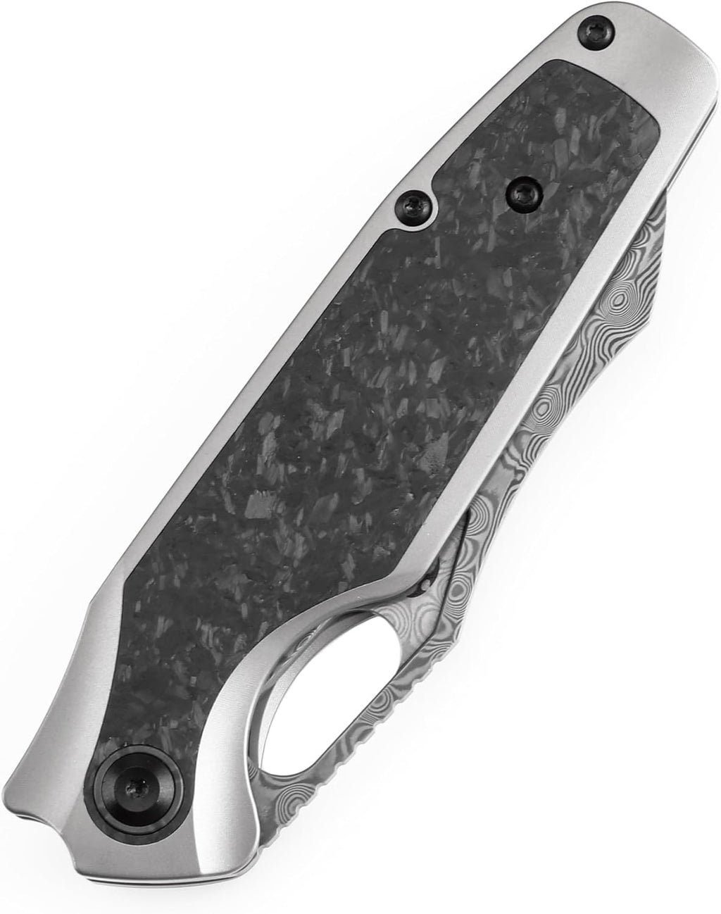 KANSEPT Tuckamore Camping Pocket Knives for Men 8.12in Folding Pocket Knives with 3.54in Damascus Material and Titanium Shred Carbon Fiber Timascus Clip Handle for Outdoor, Tactical, Survival K1052A5