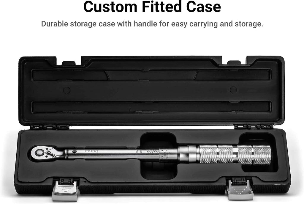 Capri Tools 31201 15-75 Foot Pound Industrial Torque Wrench Drive, 3/8' Drive, Matte Chrome