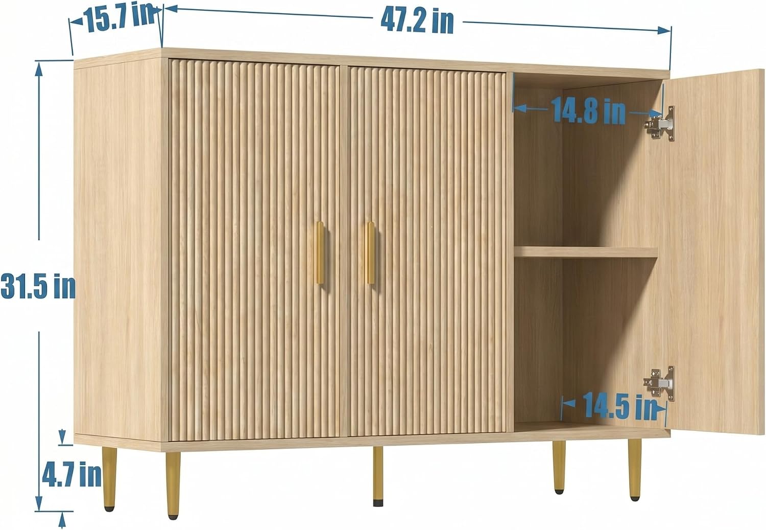 DIYART Oak Sideboard Buffet Cabinet, Accent Coffee Bar Cabinet with 3 Doors, Entryway Cabinet for Living Room, Kitchen, Hallway