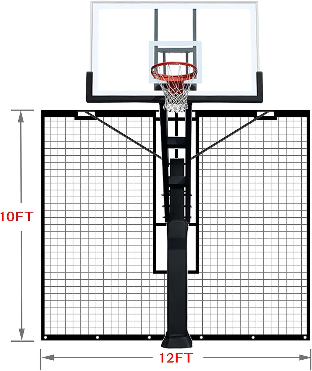 Basketball Yard Guard Defensive Net System - Heavy Duty 12FT x 10FT Rebounder with Foldable Net，Basketball Returns Net Made for Basketball Hoops with a 12'x8', 8'x6', 6'x6' or 5'x5' Main Pole.